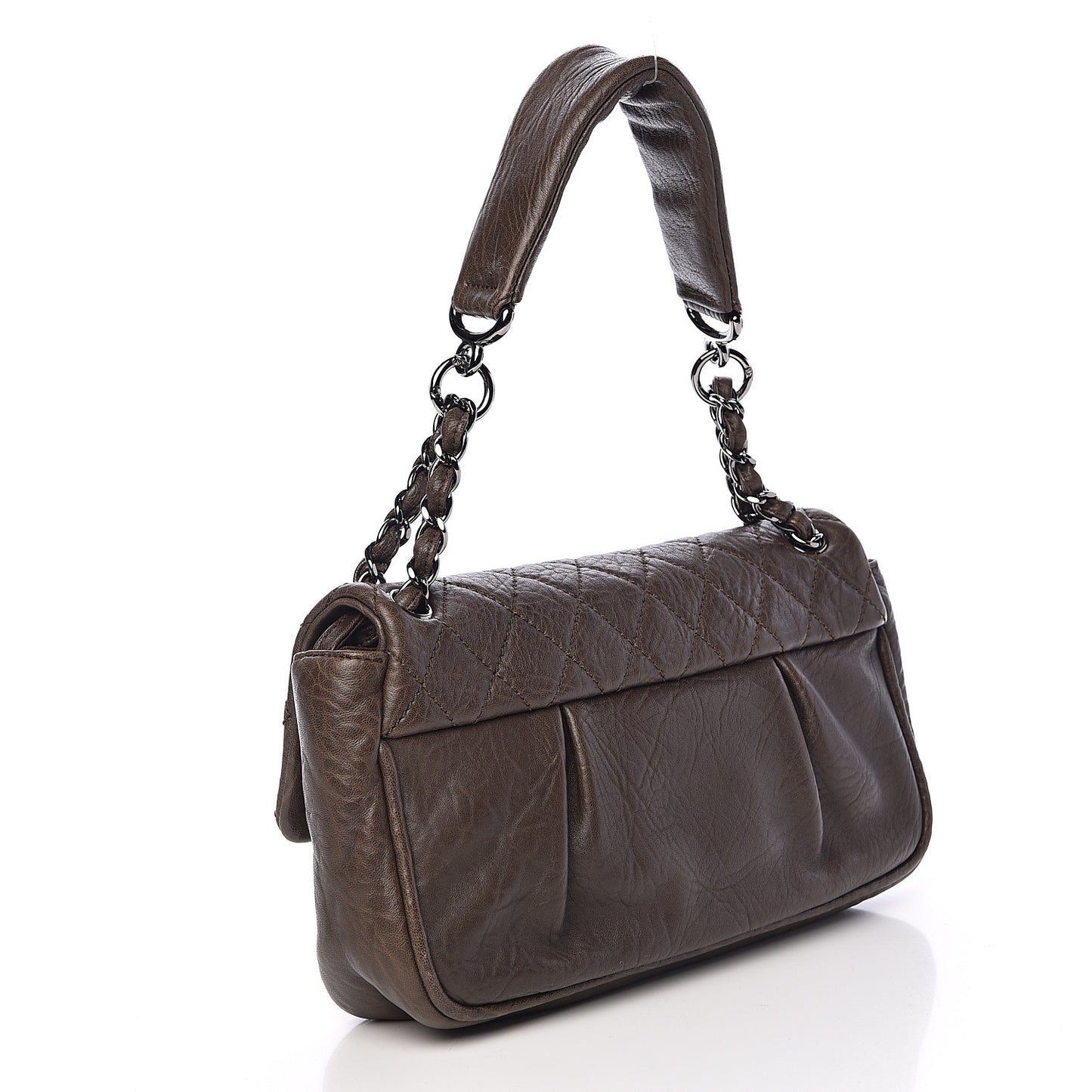 Distressed Lambskin Lady Braid Flap Brown