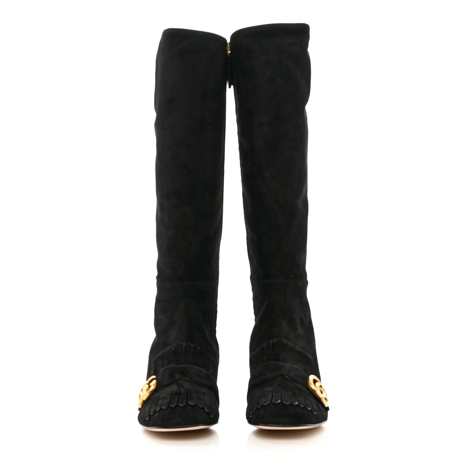Gucci Kid Scamosciato GG Marmont Fringe Knee High Boots 40 Black 2 of 15