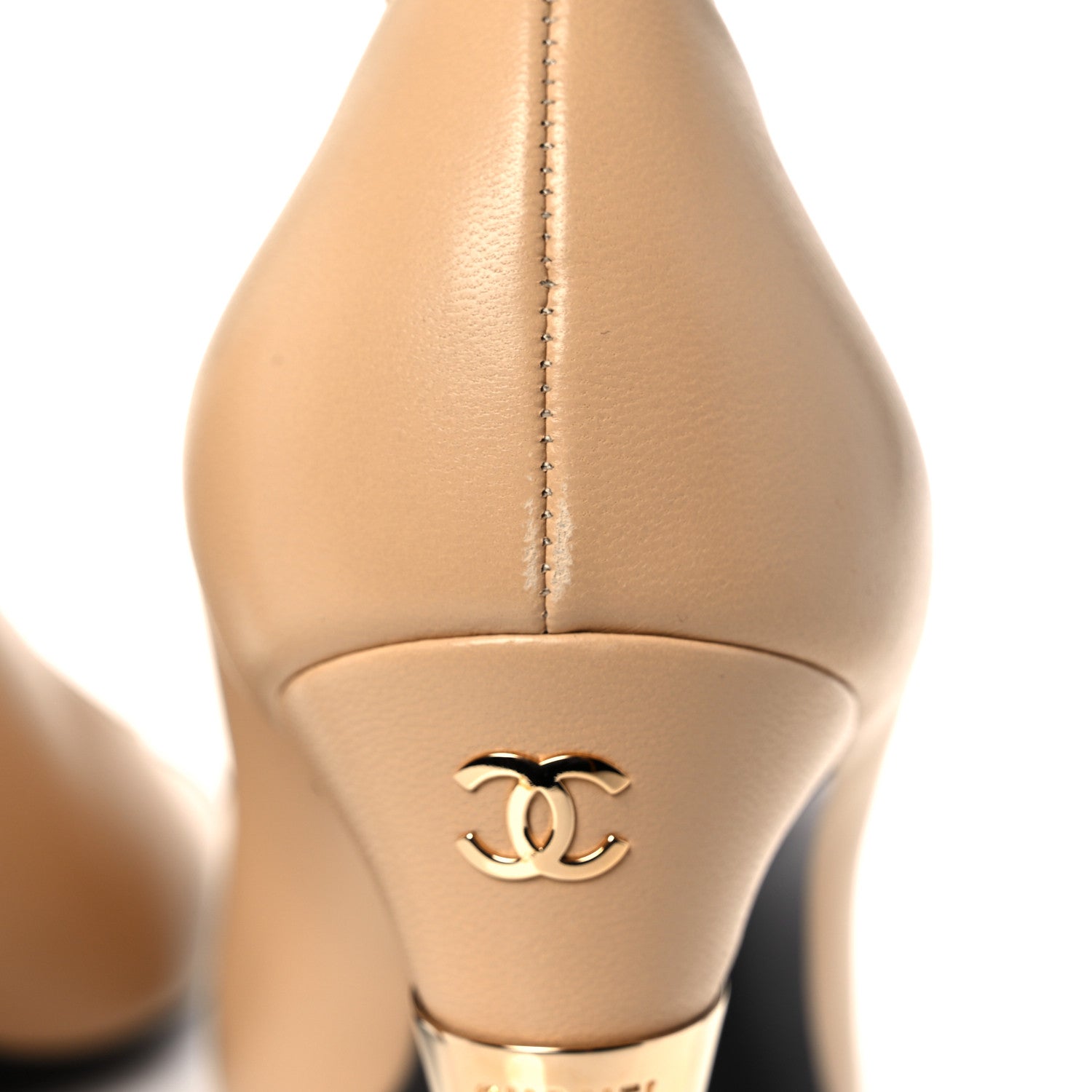 Chanel Lambskin Cap Toe Pearl Pumps 37.5 Beige Black 9 of 10