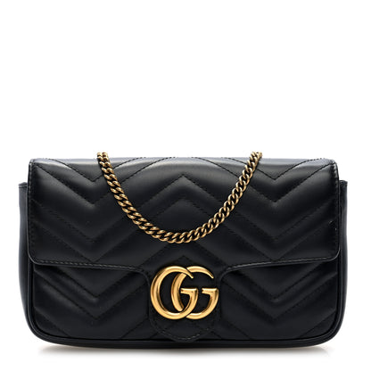 Gucci Calfskin Matelasse Mini GG Marmont Shoulder Bag With Case Black White 1 of 10
