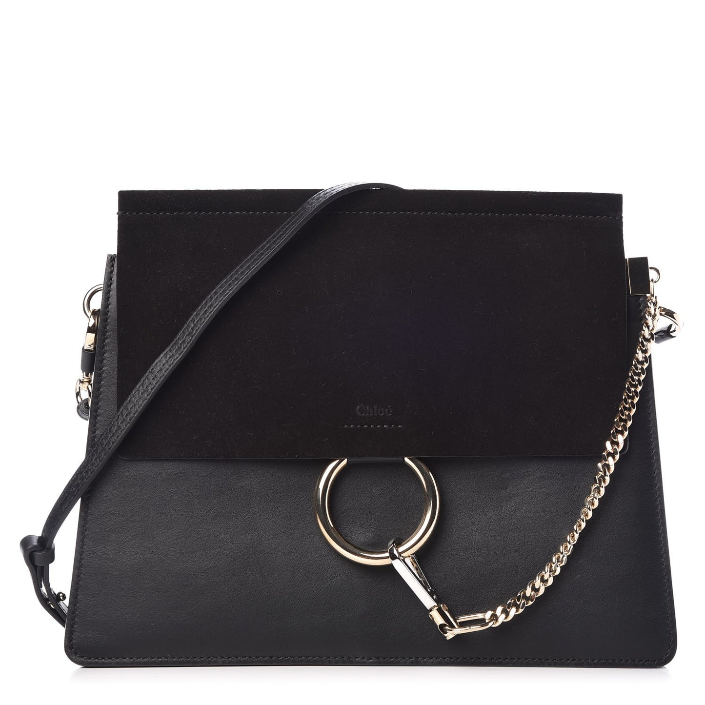 Suede Calfskin Medium Faye Shoulder Bag Black
