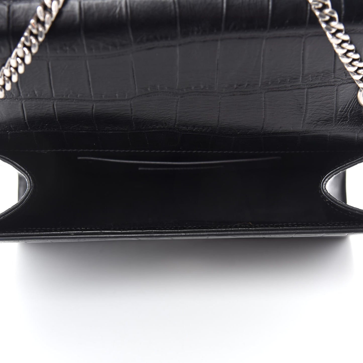 Calfskin Crocodile Embossed Medium Classic Monogram Kate Tassel Satchel Black