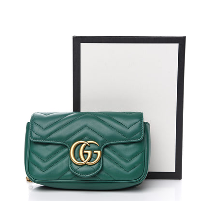 Gucci Calfskin Matelasse Super Mini GG Marmont Shoulder Bag Emerald Green 11 of 11