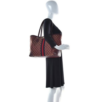 Gucci Monogram Textured Dollar Calfskin Web Medium Ophidia Shopping Tote Sahara Rubino Chardonnay 2 of 16