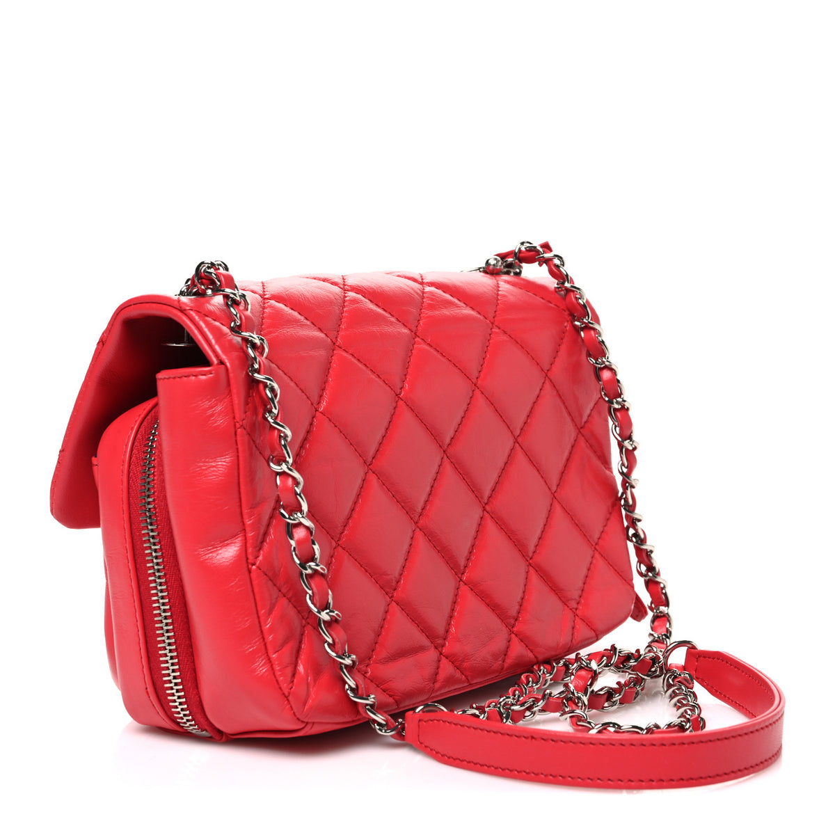 Aged Calfskin Quilted Express Zip Around Flap Red