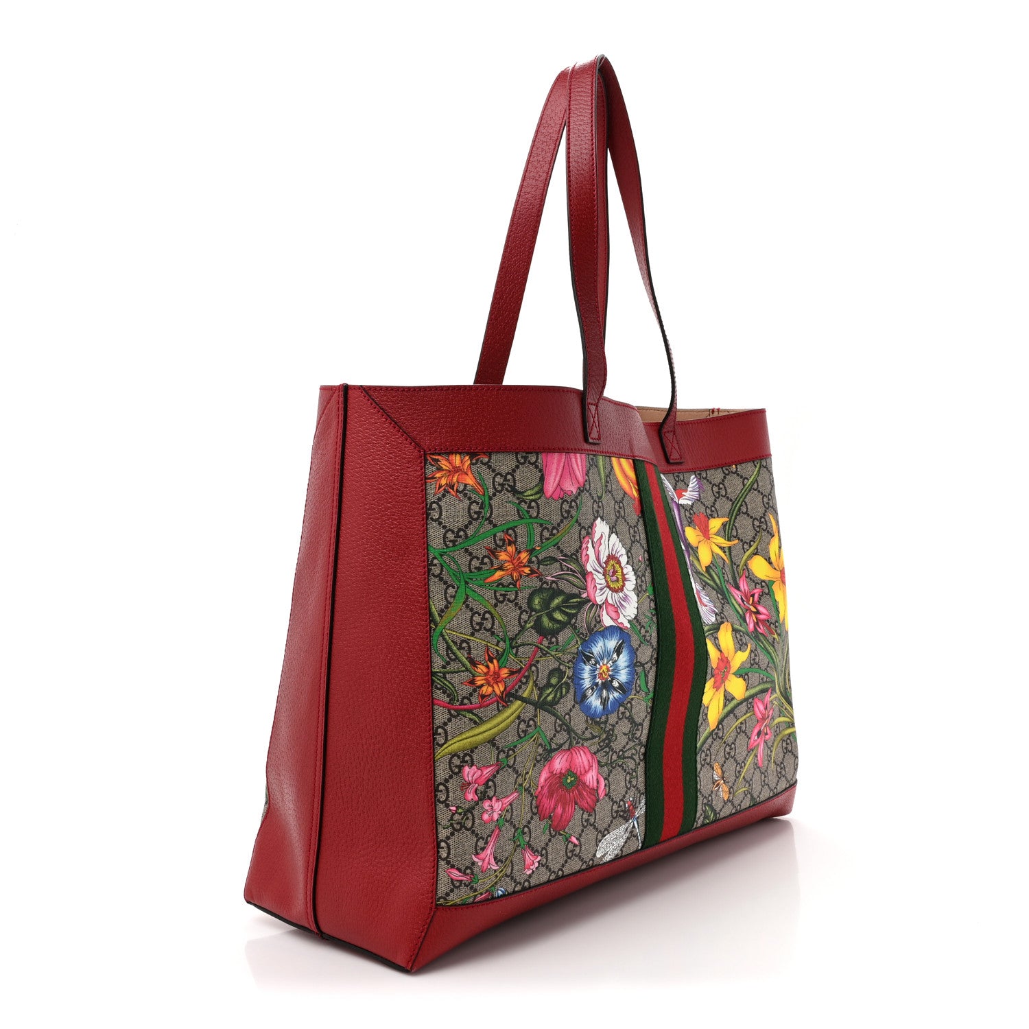 Gucci GG Supreme Monogram Flora Web Large Ophidia Tote Red 3 of 15