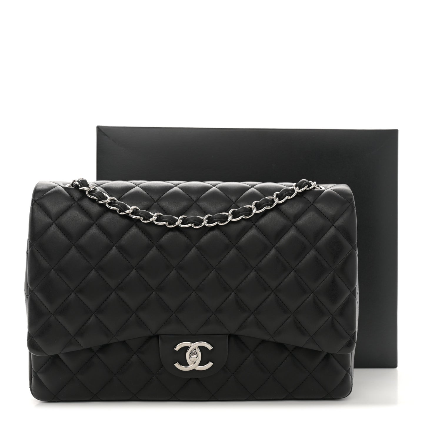 Lambskin Quilted Maxi Double Flap Black