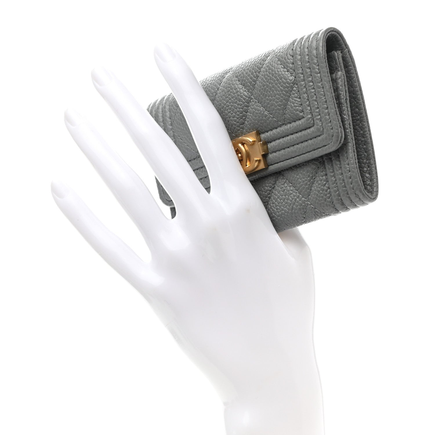 Chanel Caviar Quilted Boy Flap Card Holder Grey 2 of 9