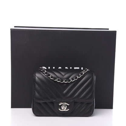 Chanel Caviar Chevron Quilted Mini Square Flap Black 9 of 9