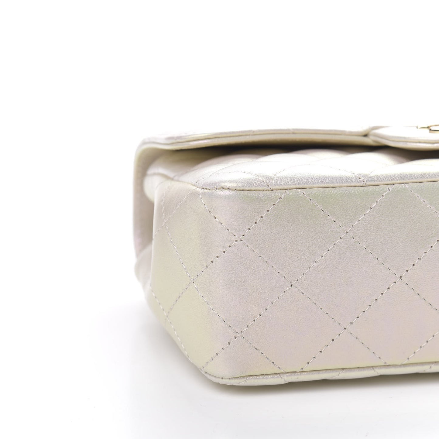 Iridescent Lambskin Quilted Mini Rectangular Flap Ivory