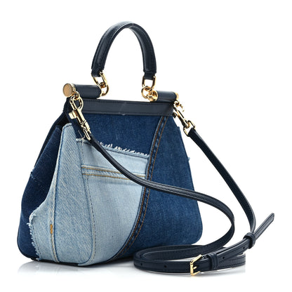 Dolce & Gabbana Calfskin Denim Patchwork Medium Miss Sicily Satchel Blue 3 of 12