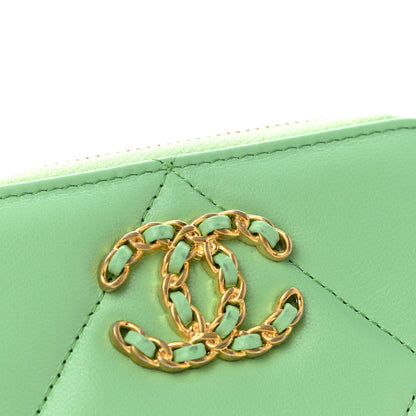 Chanel Lambskin Quilted 19 Zip Around Coin Purse Wallet Green 9 of 11