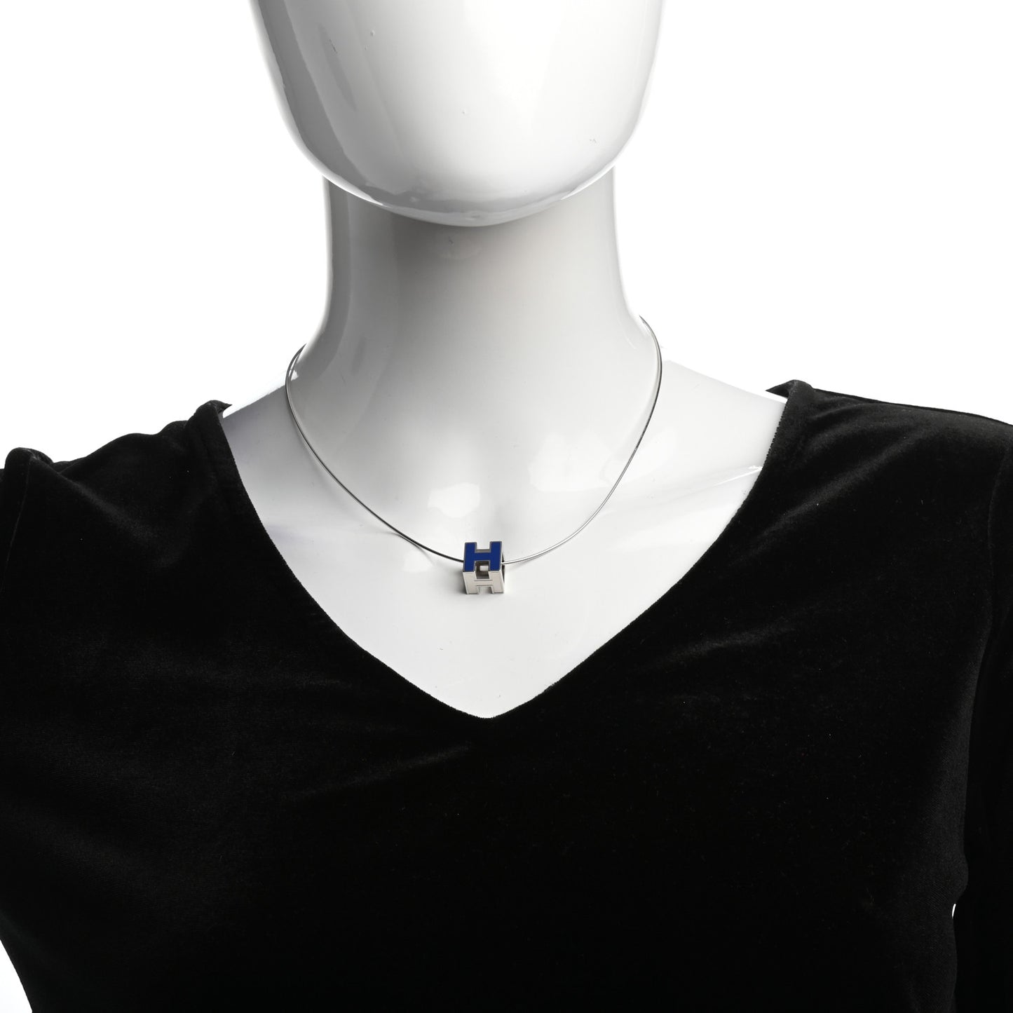 Lacquered Palladium Cage d'H Pendant Necklace Royal Bleu