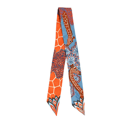 Hermes Silk The Three Graces Twilly Bleu Jean Orange Rouille 2 of 4