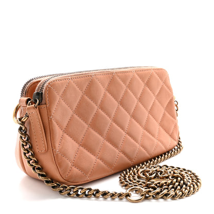 Chanel Calfskin Quilted Crown CC Double Zip Bag Beige 3 of 10