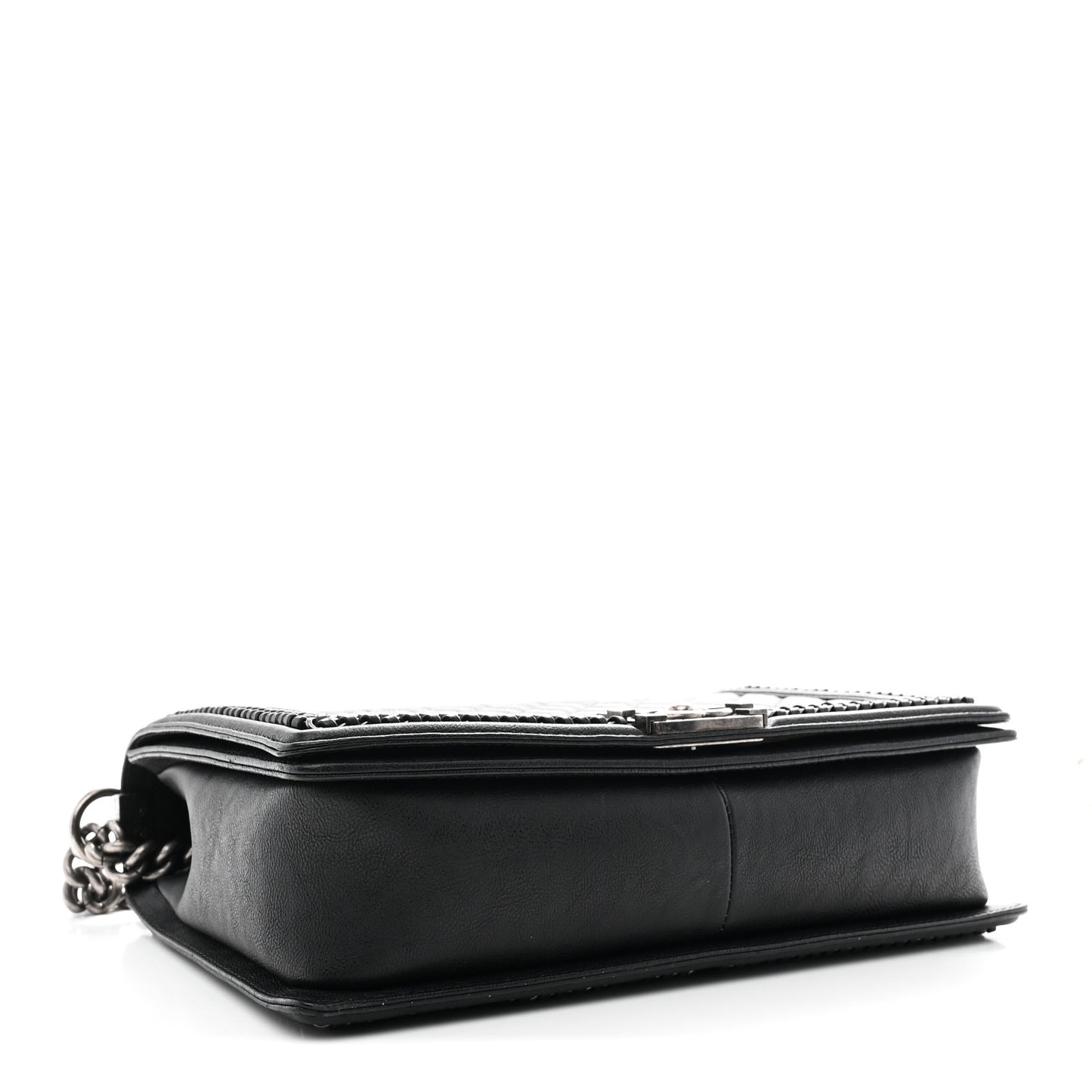 Calfskin Quilted Large Boy Top Handle Flap Black