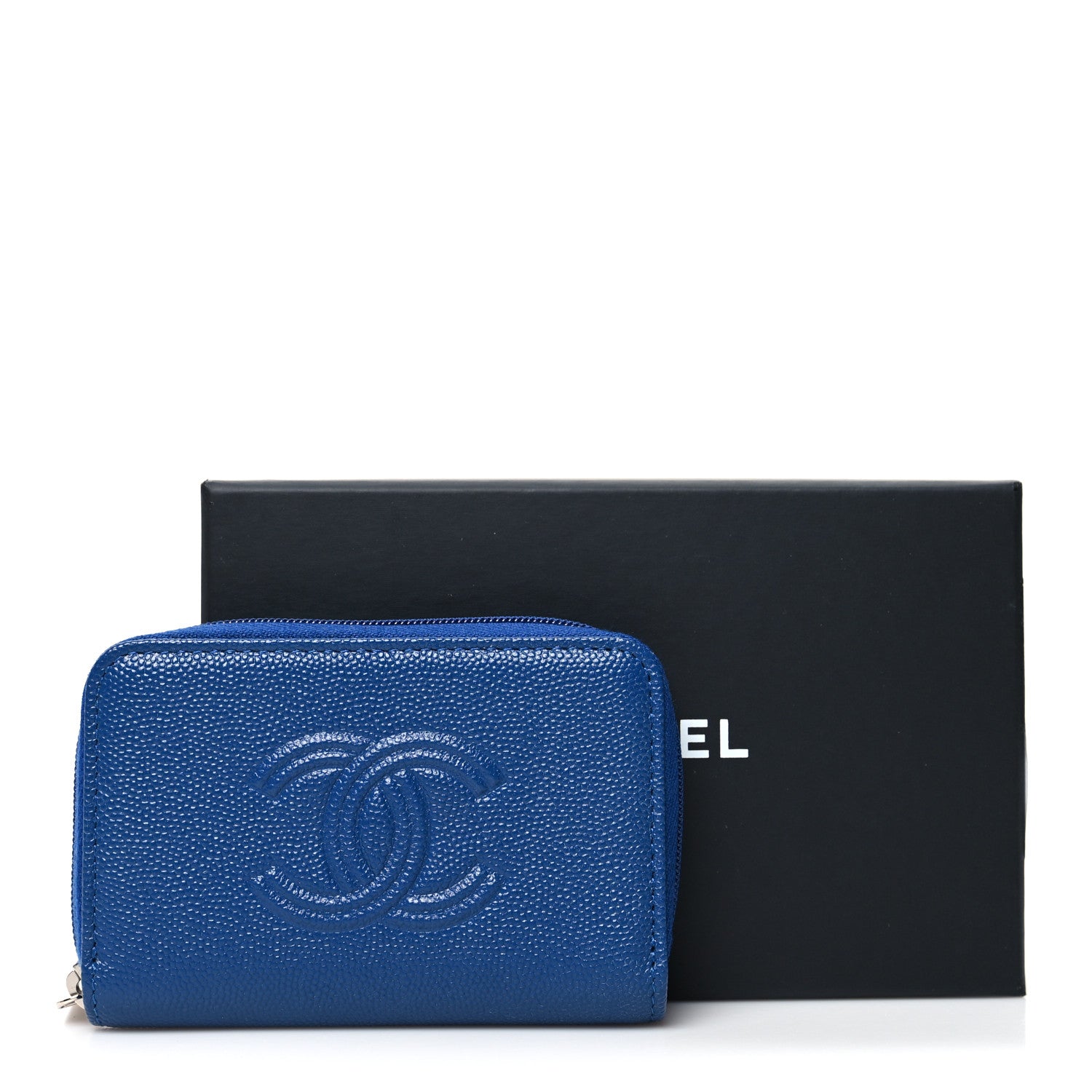 Chanel Caviar Timeless CC Zip Around Coin Purse Blue 11 of 11