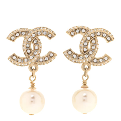 Chanel Crystal Pearl CC Drop Earrings Gold 1 of 5