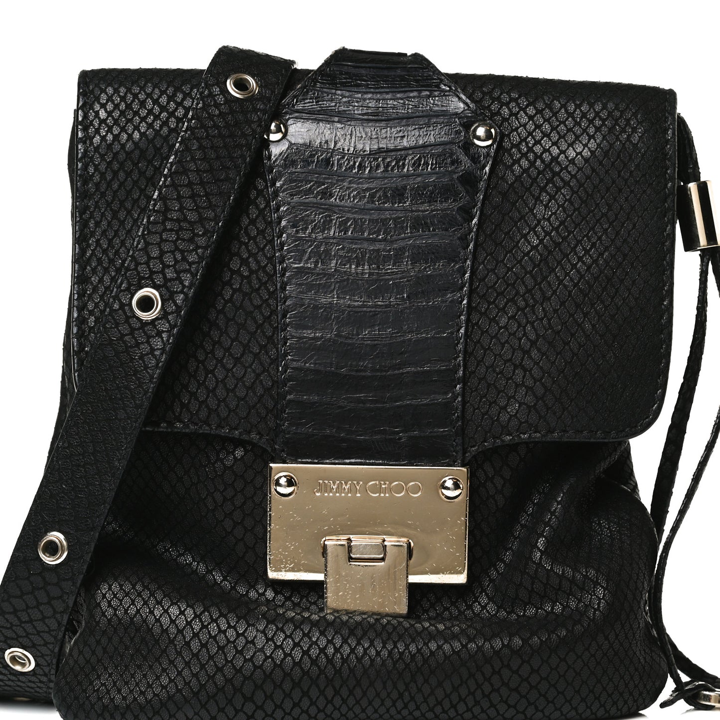 Snakeskin Embossed Calfskin Crossbody Black