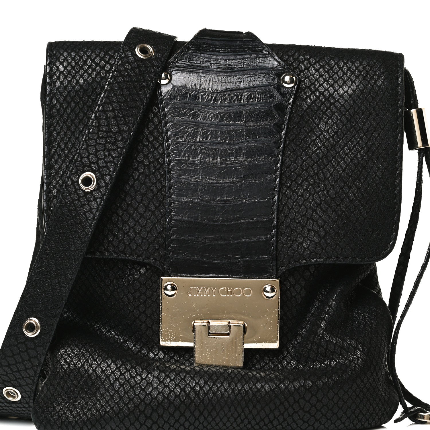 Jimmy Choo Snakeskin Embossed Calfskin Crossbody Black 7 of 15