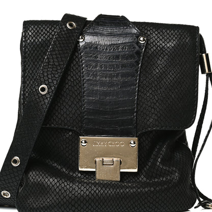 Jimmy Choo Snakeskin Embossed Calfskin Crossbody Black 7 of 15