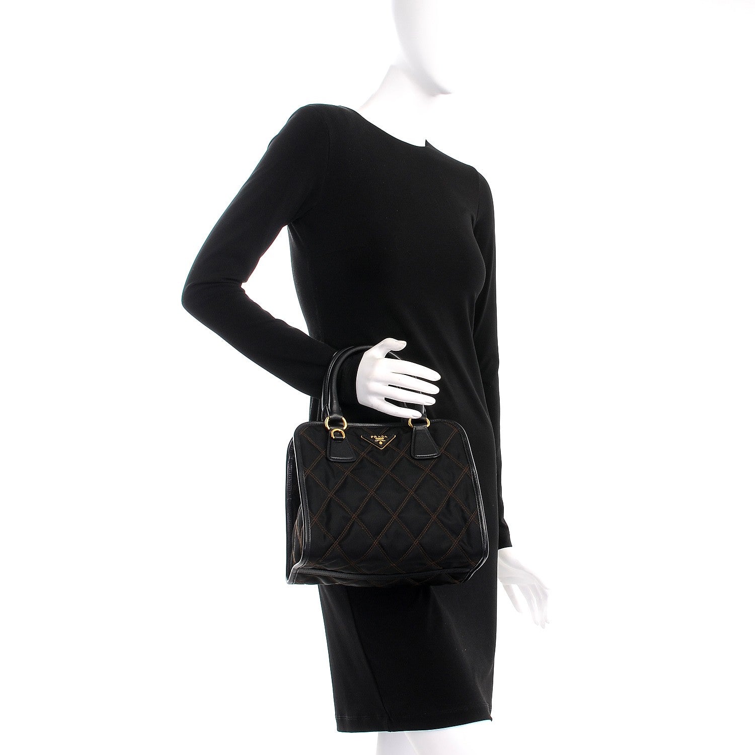 Prada Saffiano Tessuto Nylon Impunturato Quilted Shopper Black 3 of 10