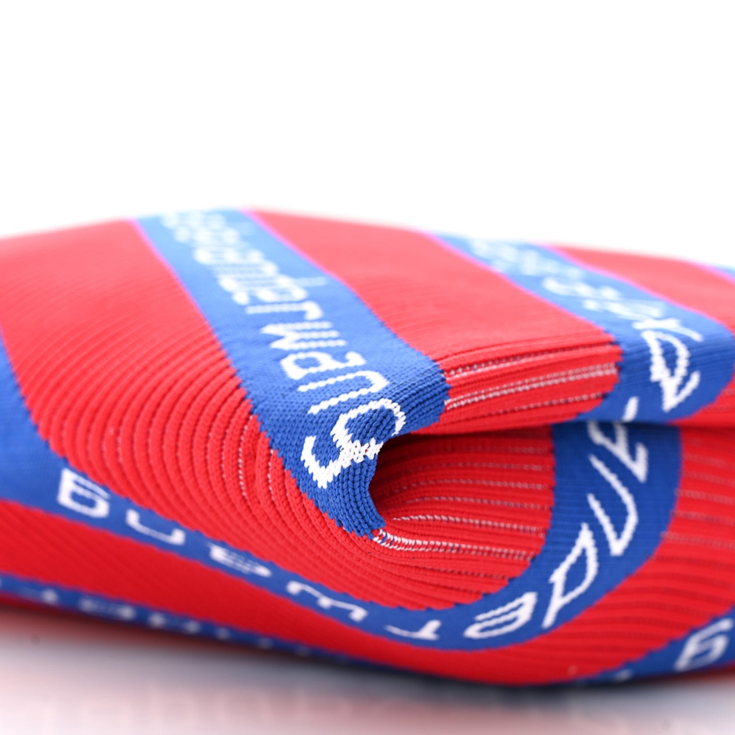 Knit Jacquard Diagonal Logo Shopper Tote Red Blue