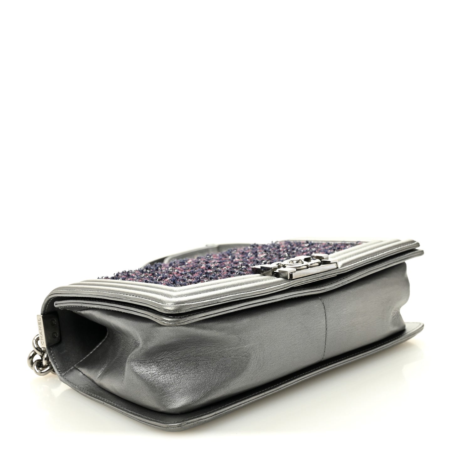 Tweed Metallic Lambskin Medium Boy Flap Silver