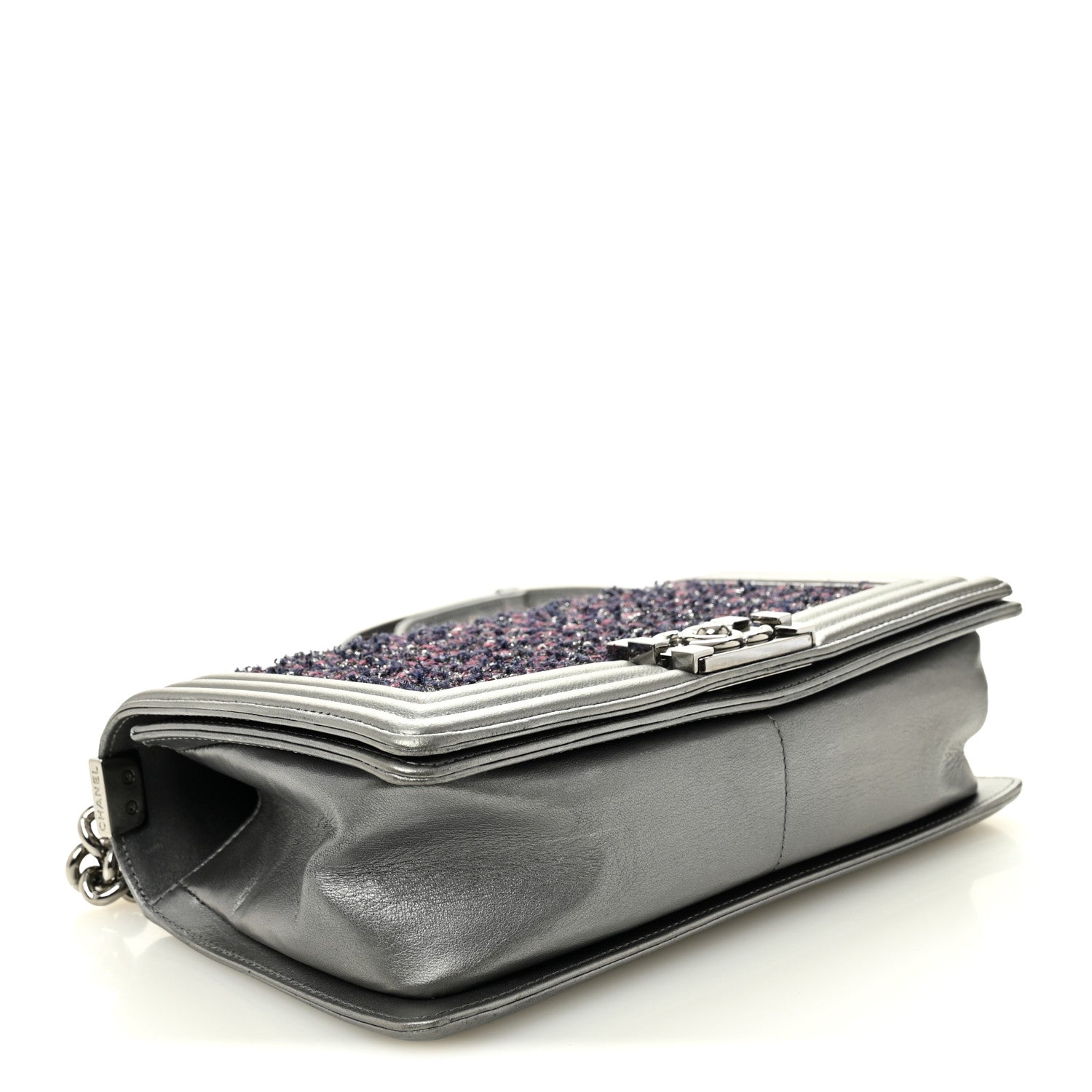 Chanel Tweed Metallic Lambskin Medium Boy Flap Silver 4 of 12