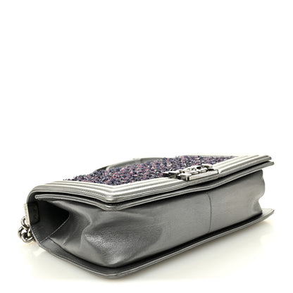 Chanel Tweed Metallic Lambskin Medium Boy Flap Silver 4 of 12