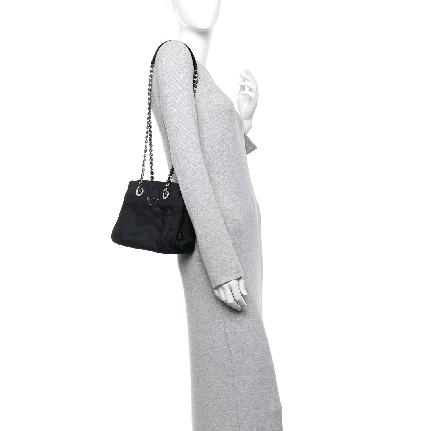 Prada Tessuto Nylon Acciaio Chain Shoulder Bag Black 2 of 15