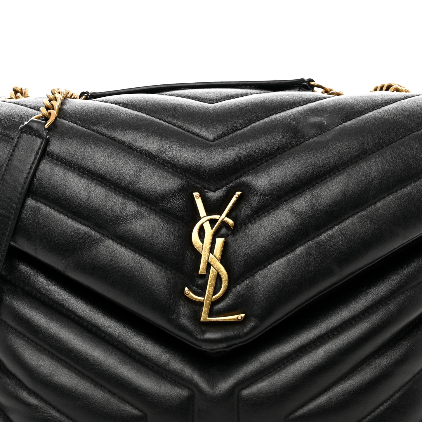 Calfskin Y Quilted Monogram Medium Loulou Chain Satchel Black