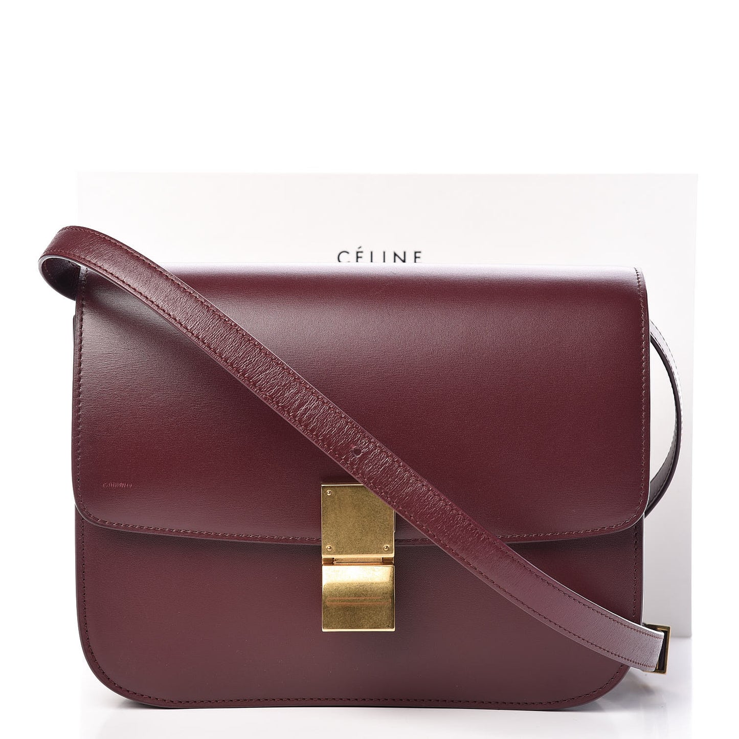 Box Calfskin Medium Classic Box Flap Bag Burgundy