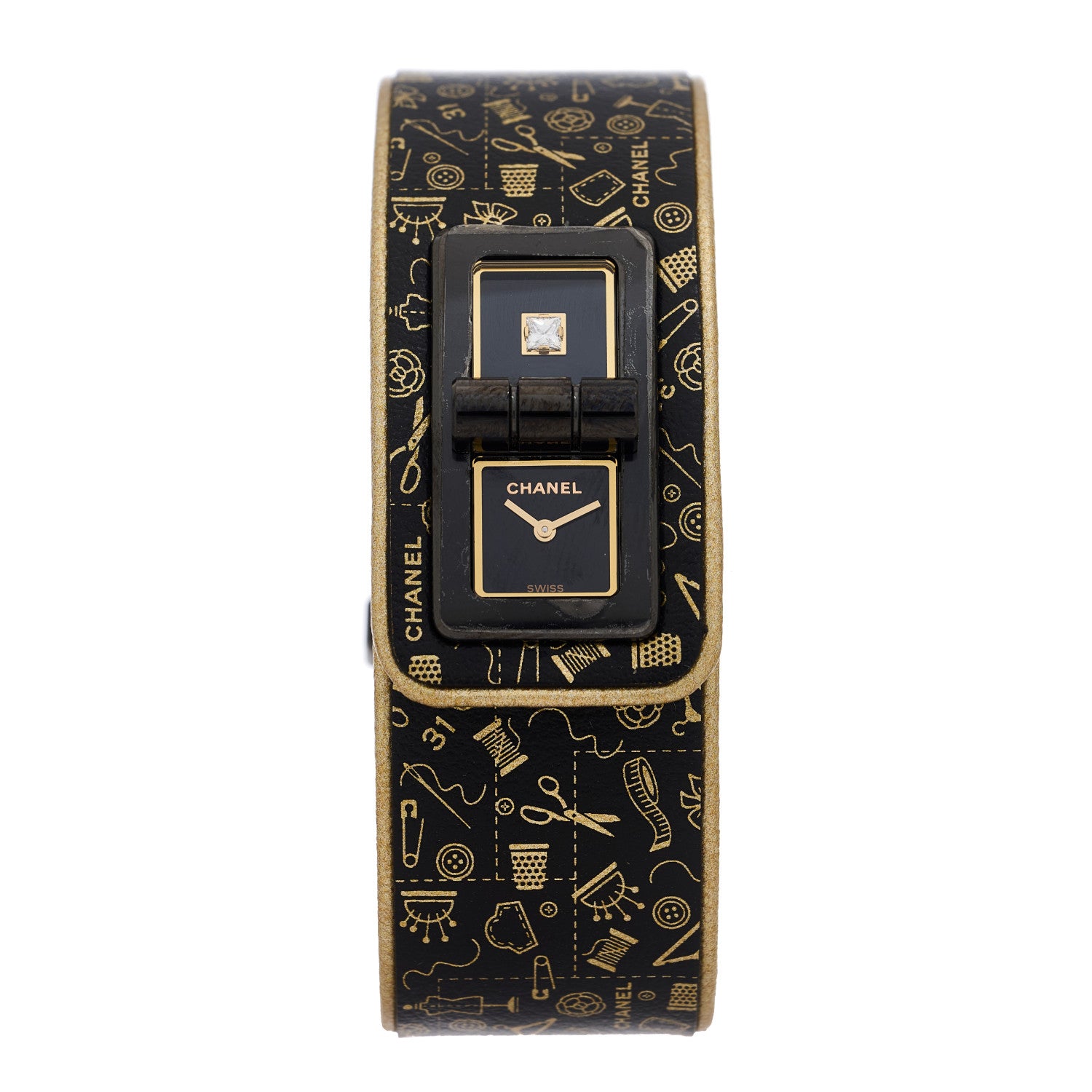 CHANEL ゴールド ブラック アナログ時計［ぬしこ］ Chanel Stainless Steel Calfskin Diamond 25mm Code Coco Couture