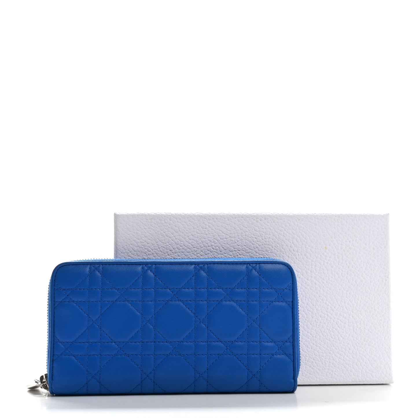 Lambskin Cannage Lady Dior Zip Wallet Blue