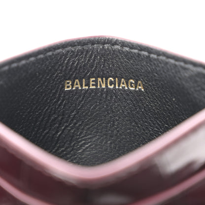 Balenciaga Shiny Calfskin Logo Crocodile Embossed Cash Rounded Card Holder Dark Red 6 of 8