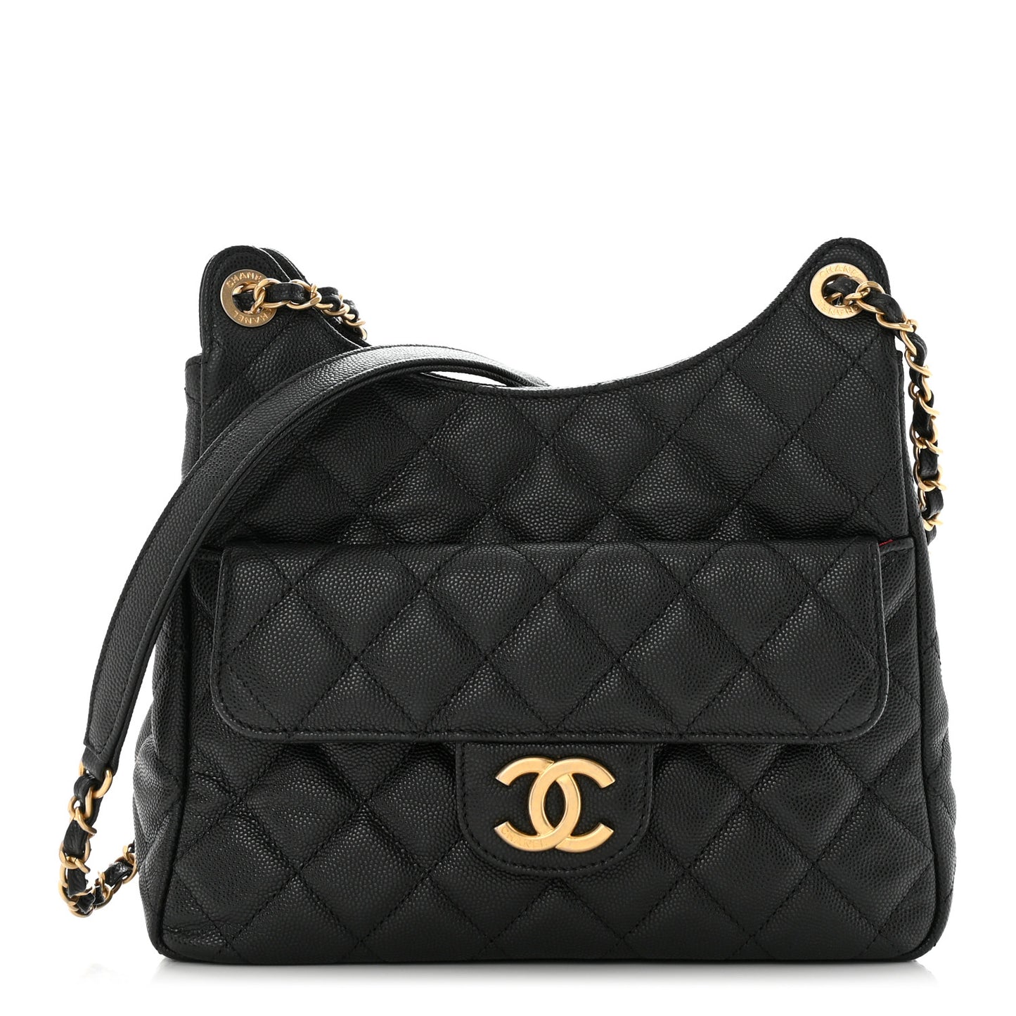 Caviar Quilted Wavy CC Hobo Black