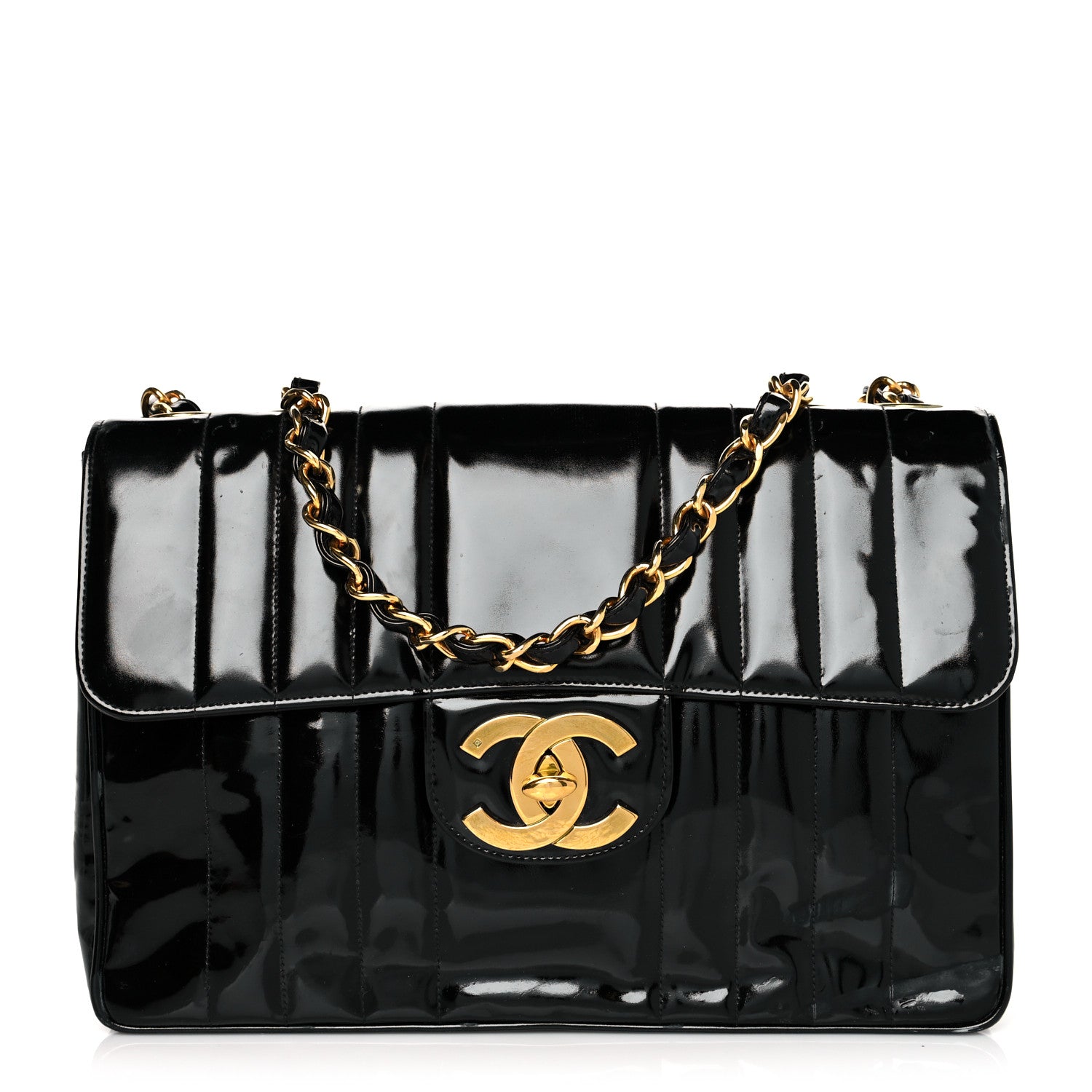 Chanel Patent Vertical Quilted Jumbo Single Flap Black 1 of 13