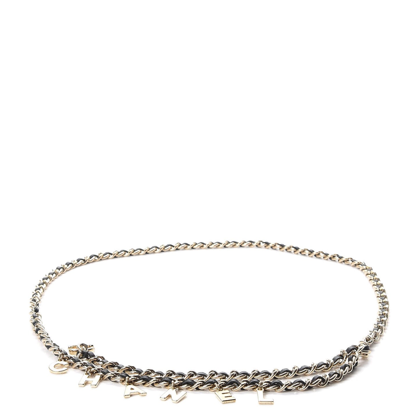 Lambskin Chain Logo Belt Black Gold