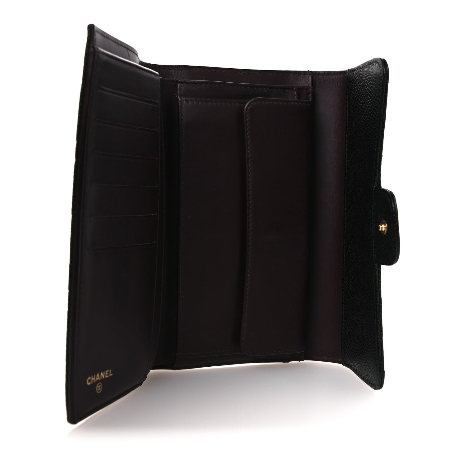 Caviar Quilted Large Gusset Flap Wallet Black