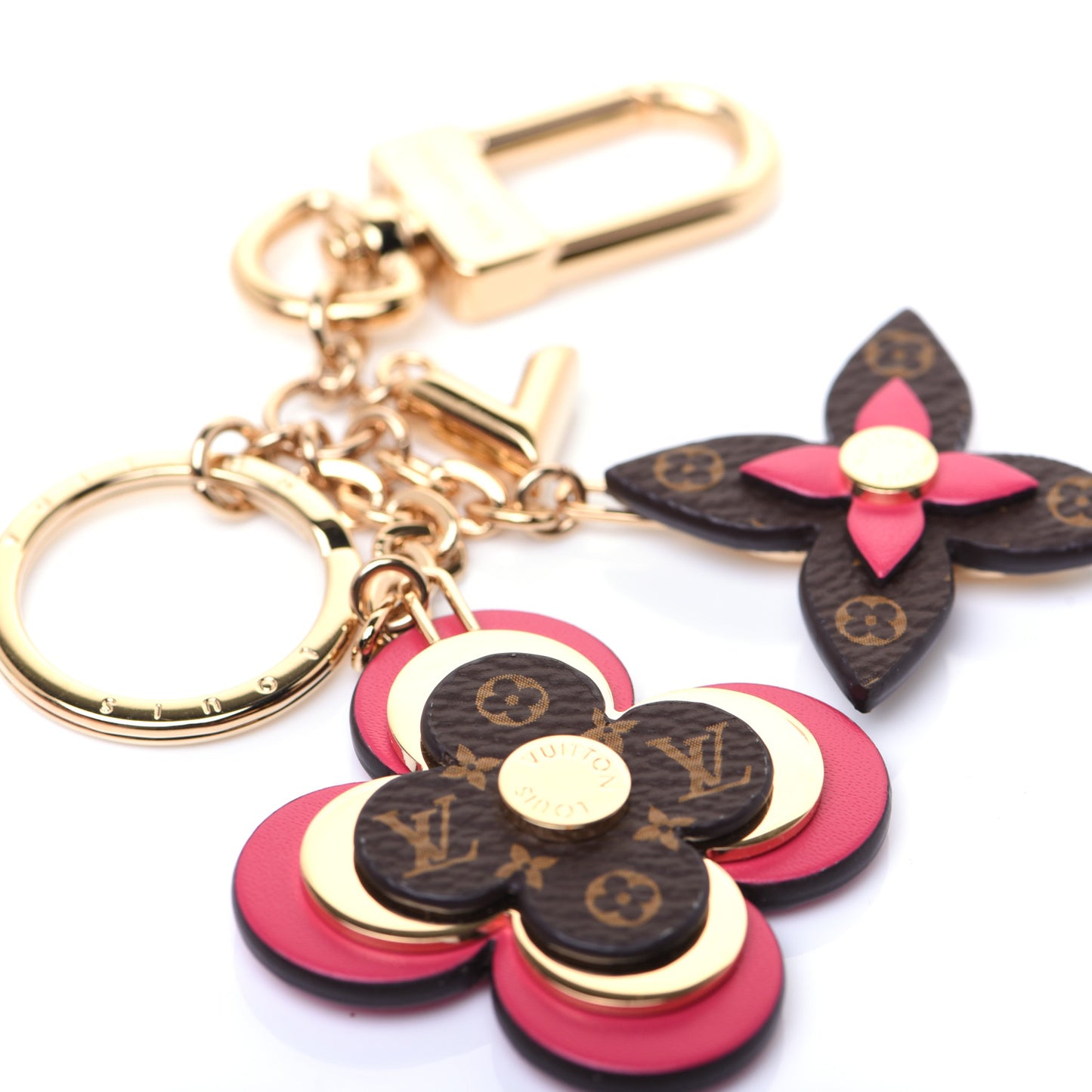 Monogram Blooming Flowers Bag Charm Key Holder Brown