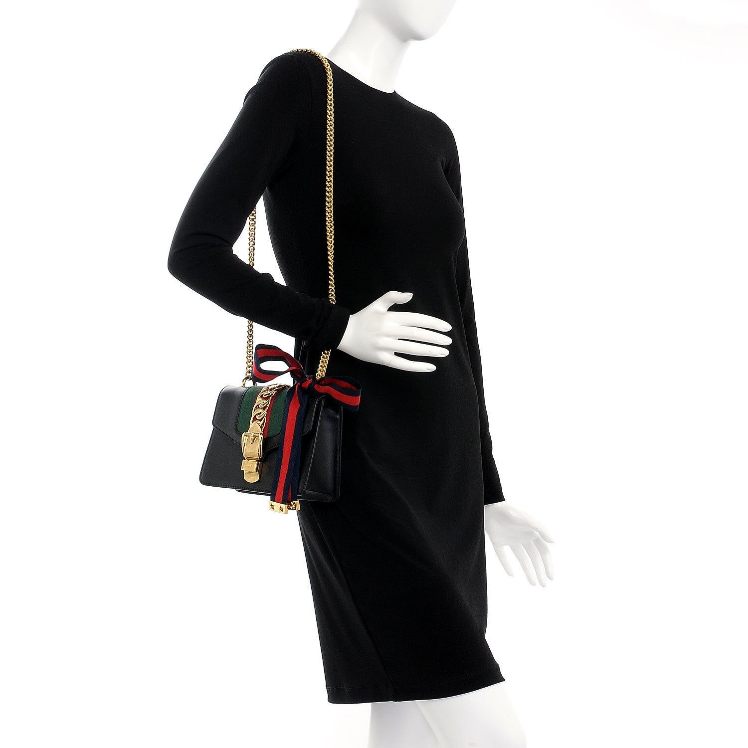 Gucci Calfskin Mini Sylvie Chain Shoulder Bag Black 2 of 7