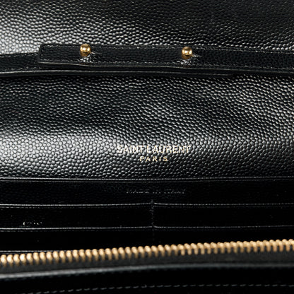 Saint Laurent Grain De Poudre Matelasse Chevron Monogram Chain Wallet Black 6 of 10