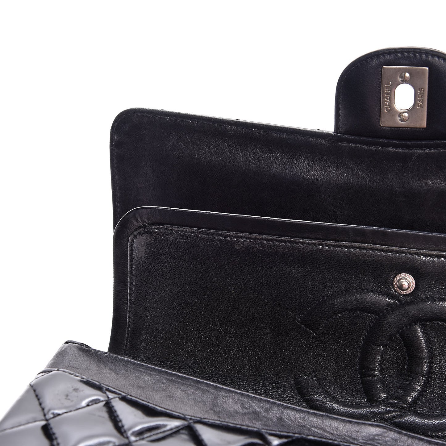 Patent Quilted Medium Double Flap Black