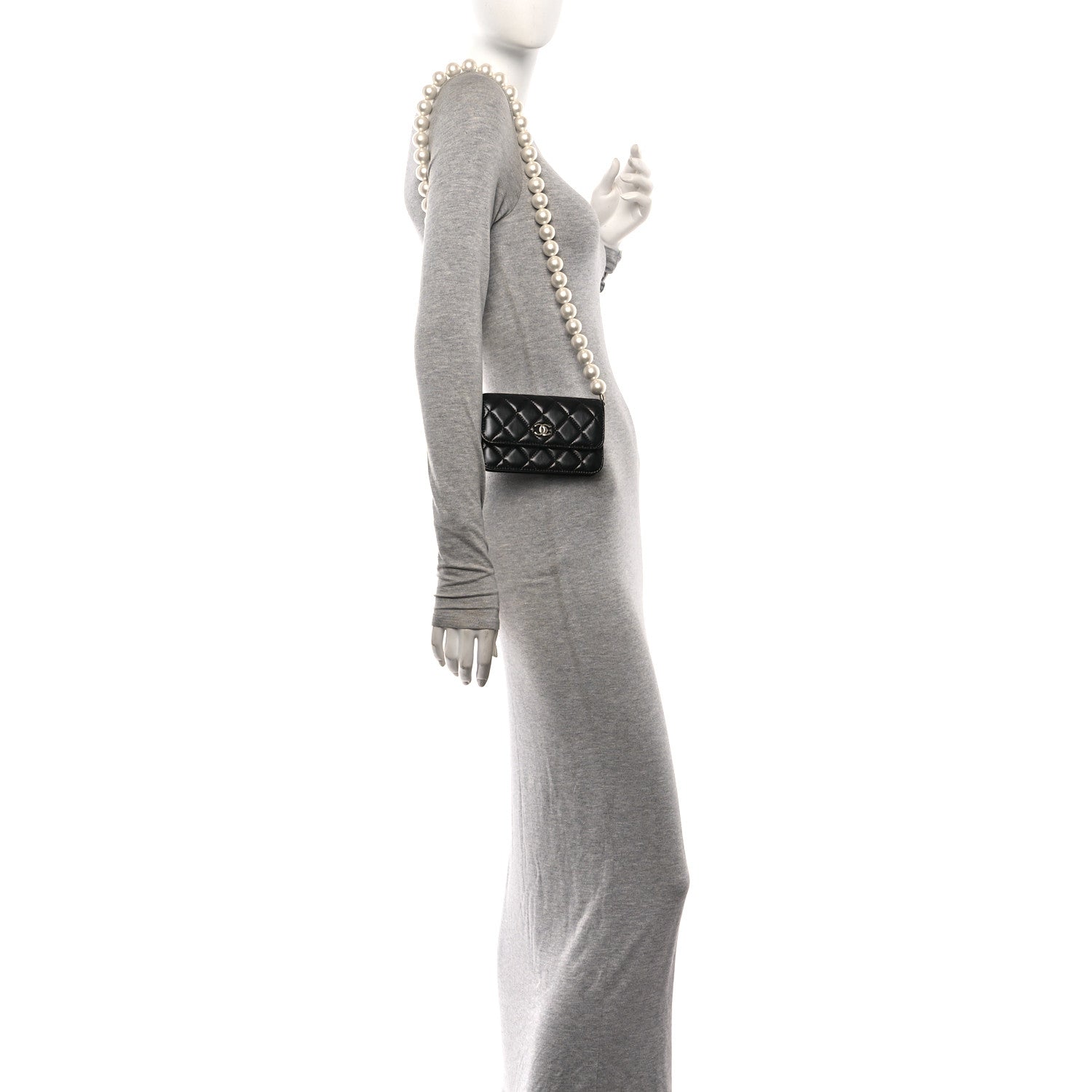 Chanel Calfskin Quilted Maxi Pearls Clutch With Chain Black 2 of 11