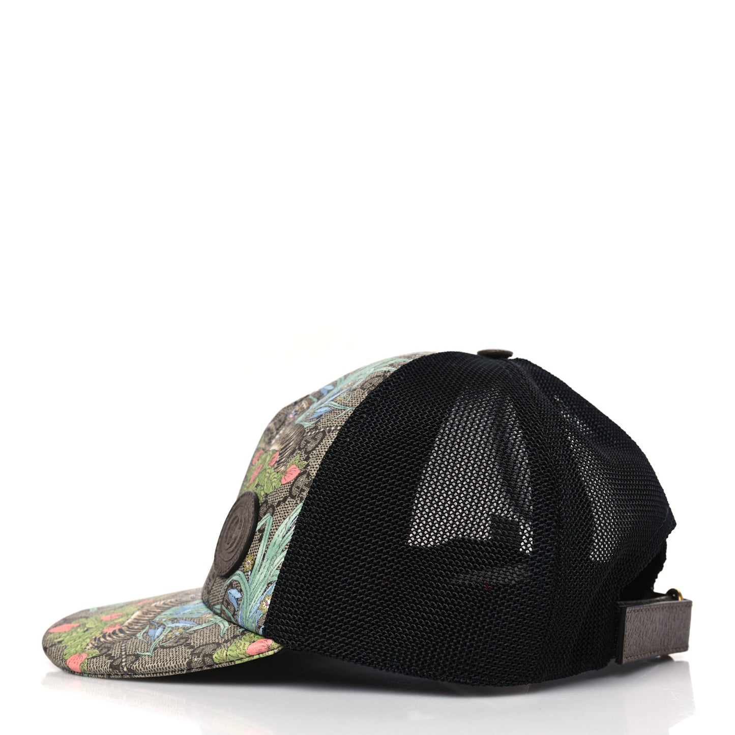 GG Supreme Monogram Tiger Savanah Textured Dollar Calfskin Retro Interlocking G Mesh Baseball Hat S Beige Ebony Multicolor