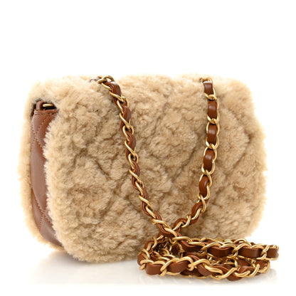 Chanel Shearling Lambskin Quilted Mini Furry Coco Flap Beige Brown 3 of 11