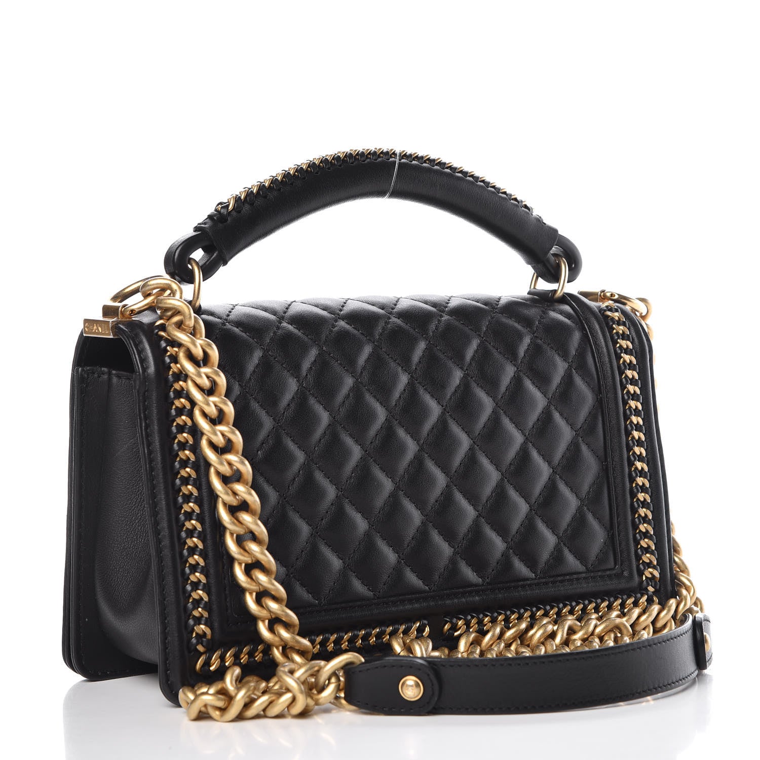 Chanel Calfskin Quilted Medium Boy Top Handle Flap Black 3 of 11