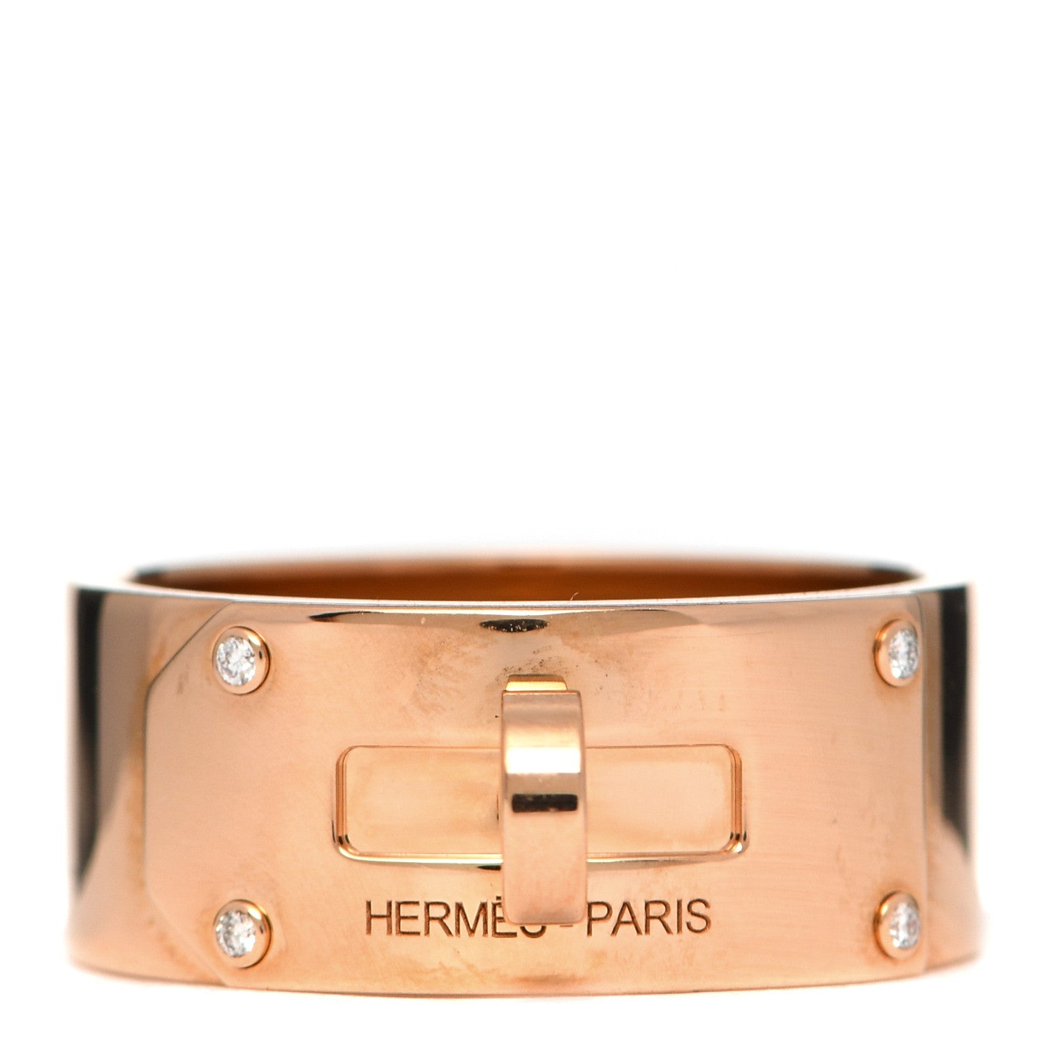 Hermes 18K Rose Gold Diamond GM Kelly Ring 52 6 1 of 6