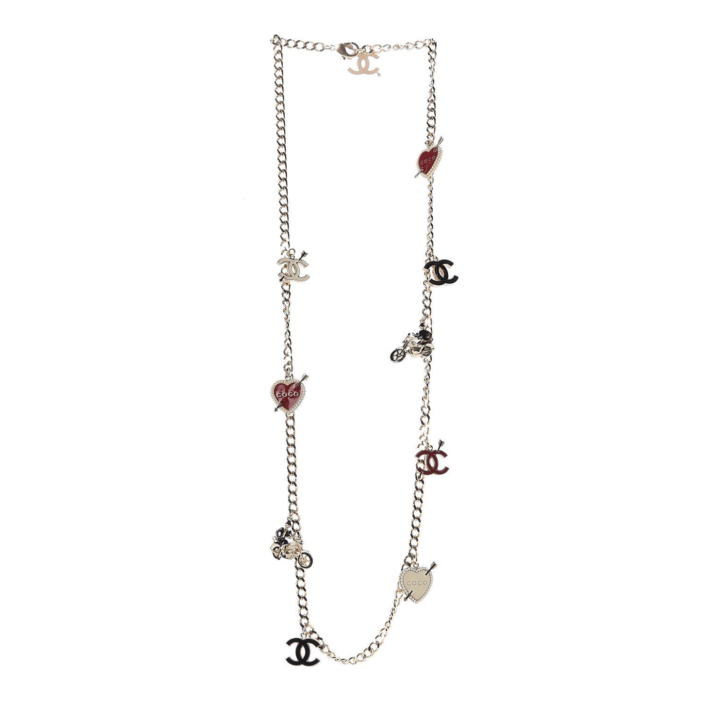 Enamel Charm CC Long Necklace Gold